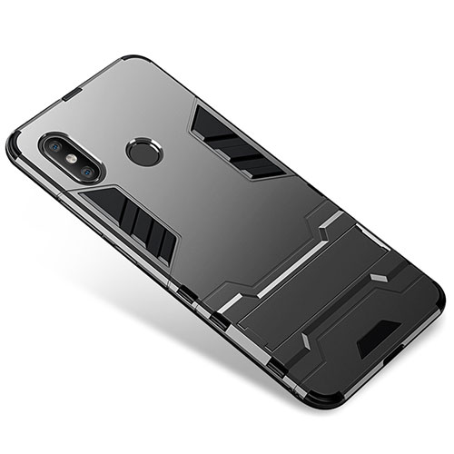 Silicone Matte Finish and Plastic Back Cover Case with Stand for Xiaomi Mi 8 Gray