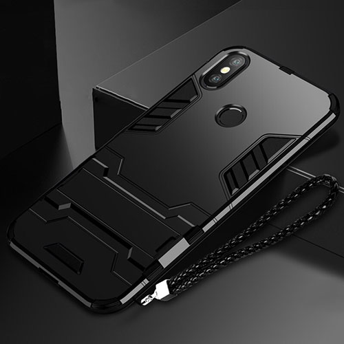 Silicone Matte Finish and Plastic Back Cover Case with Stand for Xiaomi Mi Mix 3 Black
