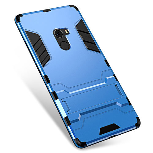 Silicone Matte Finish and Plastic Back Cover Case with Stand for Xiaomi Mi Mix Blue