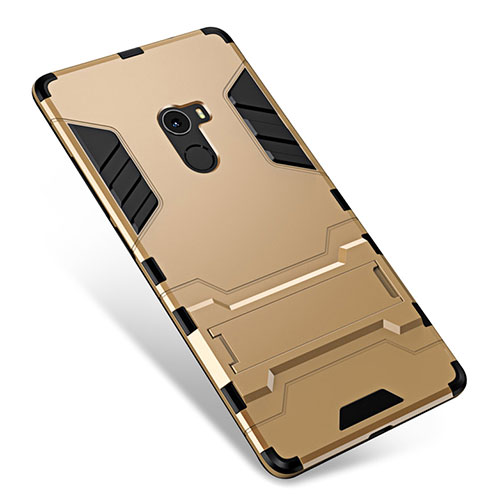 Silicone Matte Finish and Plastic Back Cover Case with Stand for Xiaomi Mi Mix Gold