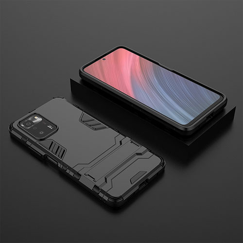 Silicone Matte Finish and Plastic Back Cover Case with Stand for Xiaomi Poco X3 GT 5G Black