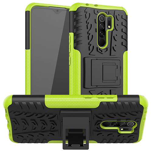 Silicone Matte Finish and Plastic Back Cover Case with Stand for Xiaomi Redmi 9 Green