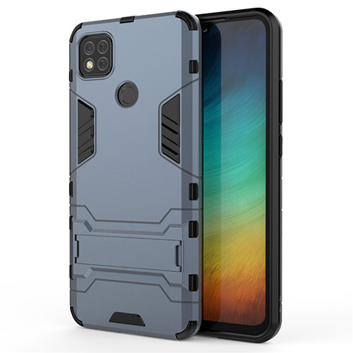 Silicone Matte Finish and Plastic Back Cover Case with Stand for Xiaomi Redmi 9 India Blue