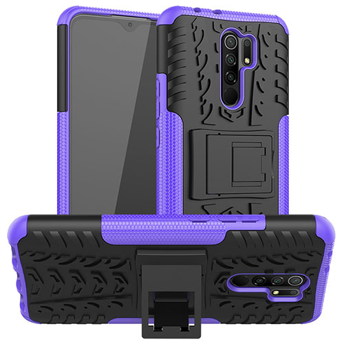Silicone Matte Finish and Plastic Back Cover Case with Stand for Xiaomi Redmi 9 Prime India Purple