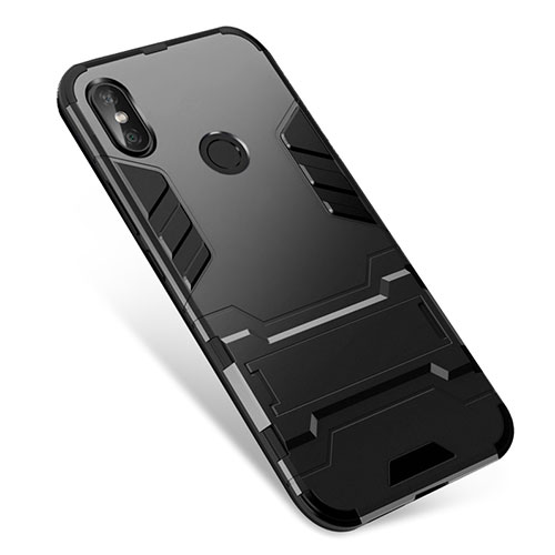Silicone Matte Finish and Plastic Back Cover Case with Stand for Xiaomi Redmi Note 5 AI Dual Camera Black