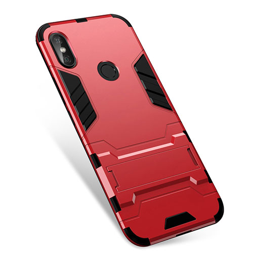 Silicone Matte Finish and Plastic Back Cover Case with Stand for Xiaomi Redmi Note 5 AI Dual Camera Red