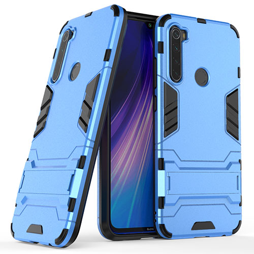 Silicone Matte Finish and Plastic Back Cover Case with Stand for Xiaomi Redmi Note 8 Blue
