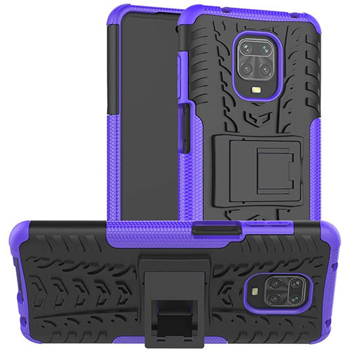 Silicone Matte Finish and Plastic Back Cover Case with Stand for Xiaomi Redmi Note 9 Pro Max Purple