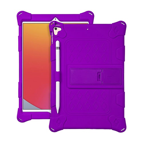 Silicone Matte Finish and Plastic Back Cover Case with Stand H01 for Apple iPad Air 3 Purple