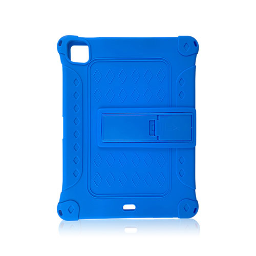 Silicone Matte Finish and Plastic Back Cover Case with Stand H01 for Apple iPad Pro 11 (2020) Blue