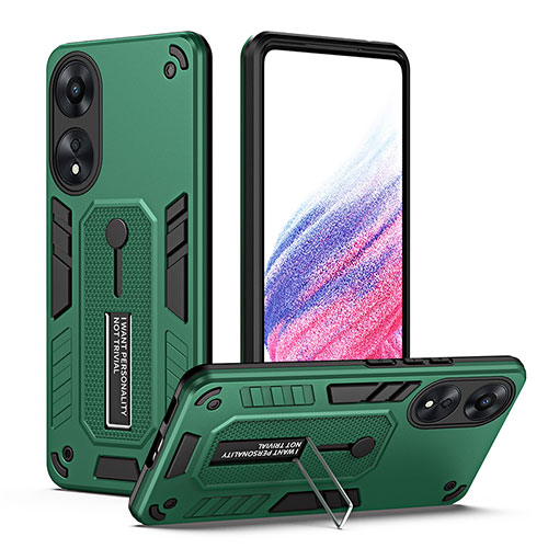 Silicone Matte Finish and Plastic Back Cover Case with Stand H01P for Oppo A78 5G Green