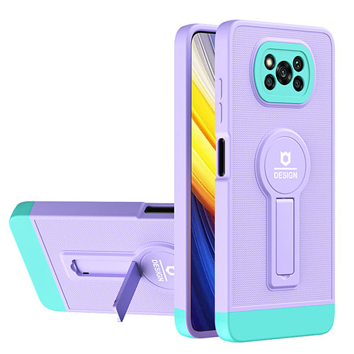 Silicone Matte Finish and Plastic Back Cover Case with Stand H01P for Xiaomi Poco X3 NFC Purple