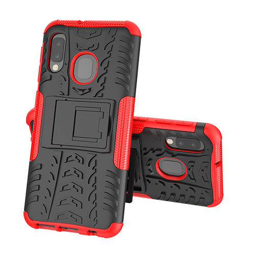 Silicone Matte Finish and Plastic Back Cover Case with Stand J01X for Samsung Galaxy A20e Red