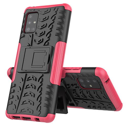 Silicone Matte Finish and Plastic Back Cover Case with Stand J01X for Samsung Galaxy A51 4G Hot Pink