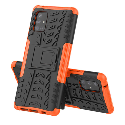 Silicone Matte Finish and Plastic Back Cover Case with Stand J01X for Samsung Galaxy A71 5G Orange