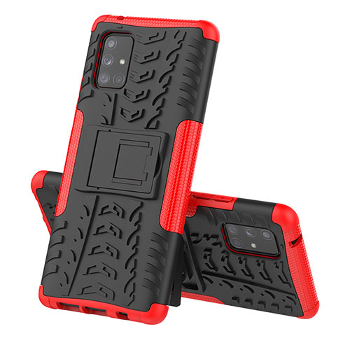 Silicone Matte Finish and Plastic Back Cover Case with Stand J01X for Samsung Galaxy A71 5G Red