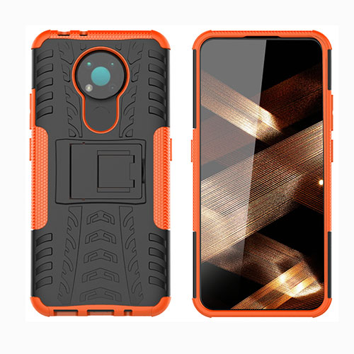 Silicone Matte Finish and Plastic Back Cover Case with Stand JX1 for Nokia 3.4 Orange