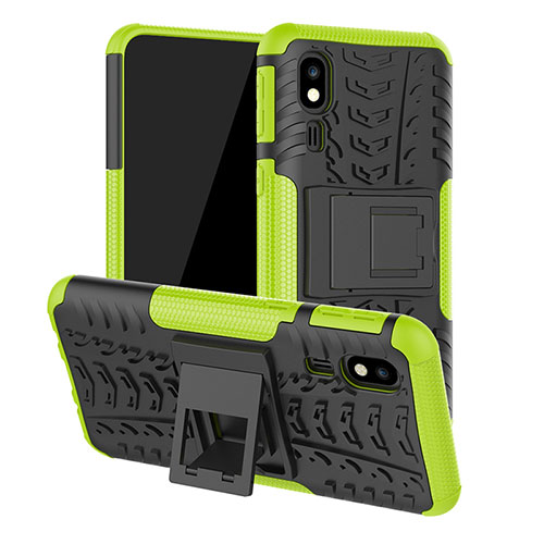 Silicone Matte Finish and Plastic Back Cover Case with Stand JX1 for Samsung Galaxy A2 Core A260F A260G Green