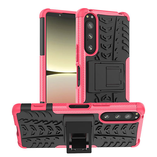 Silicone Matte Finish and Plastic Back Cover Case with Stand JX1 for Sony Xperia 5 IV Hot Pink