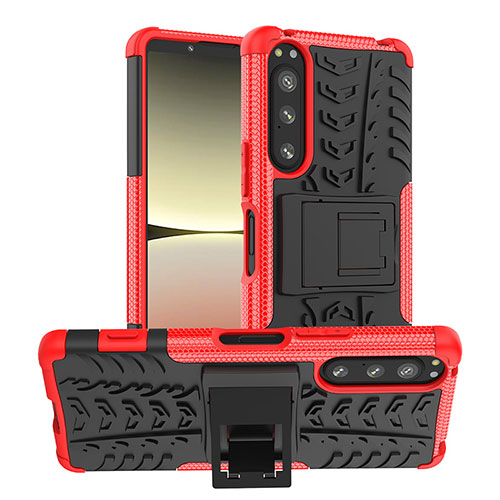 Silicone Matte Finish and Plastic Back Cover Case with Stand JX1 for Sony Xperia 5 IV Red