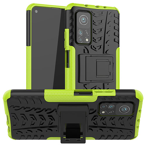 Silicone Matte Finish and Plastic Back Cover Case with Stand JX1 for Xiaomi Mi 10T 5G Green