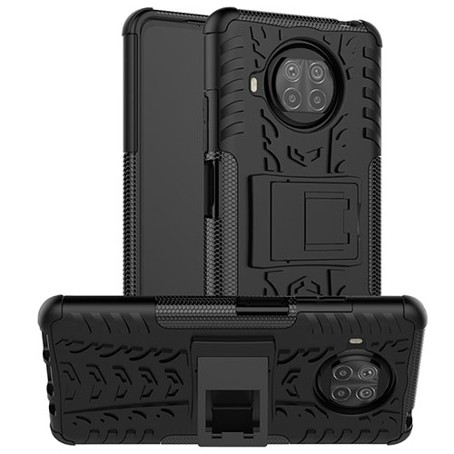 Silicone Matte Finish and Plastic Back Cover Case with Stand JX1 for Xiaomi Mi 10T Lite 5G Black