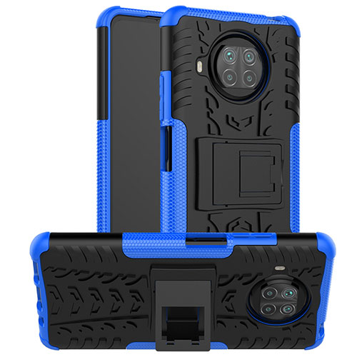 Silicone Matte Finish and Plastic Back Cover Case with Stand JX1 for Xiaomi Mi 10T Lite 5G Blue