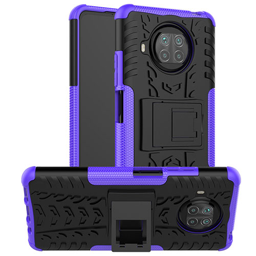 Silicone Matte Finish and Plastic Back Cover Case with Stand JX1 for Xiaomi Mi 10T Lite 5G Purple