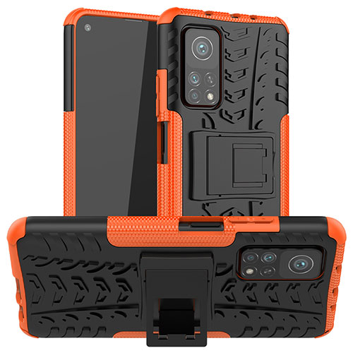 Silicone Matte Finish and Plastic Back Cover Case with Stand JX1 for Xiaomi Mi 10T Pro 5G Orange