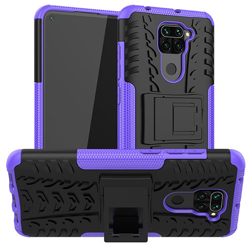Silicone Matte Finish and Plastic Back Cover Case with Stand JX1 for Xiaomi Redmi 10X 4G Purple