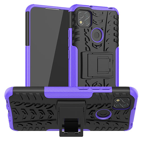 Silicone Matte Finish and Plastic Back Cover Case with Stand JX1 for Xiaomi Redmi 9 India Purple