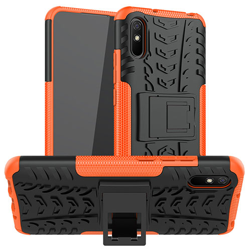 Silicone Matte Finish and Plastic Back Cover Case with Stand JX1 for Xiaomi Redmi 9AT Orange