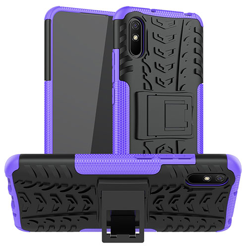 Silicone Matte Finish and Plastic Back Cover Case with Stand JX1 for Xiaomi Redmi 9AT Purple