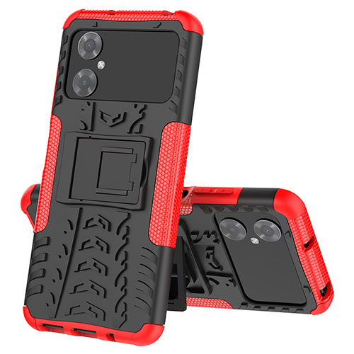 Silicone Matte Finish and Plastic Back Cover Case with Stand JX1 for Xiaomi Redmi Note 11R 5G Red