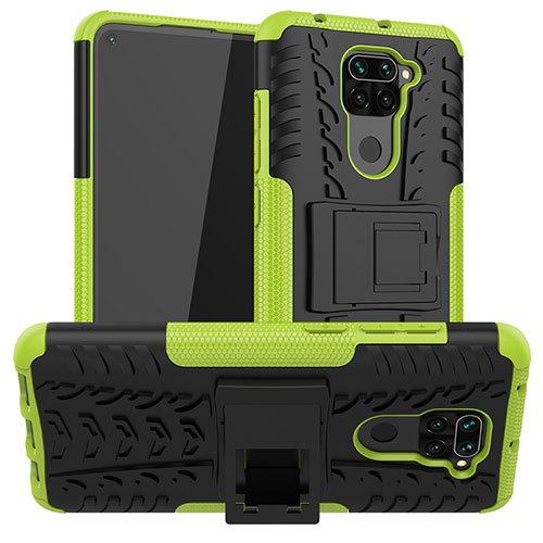 Silicone Matte Finish and Plastic Back Cover Case with Stand JX1 for Xiaomi Redmi Note 9 Green