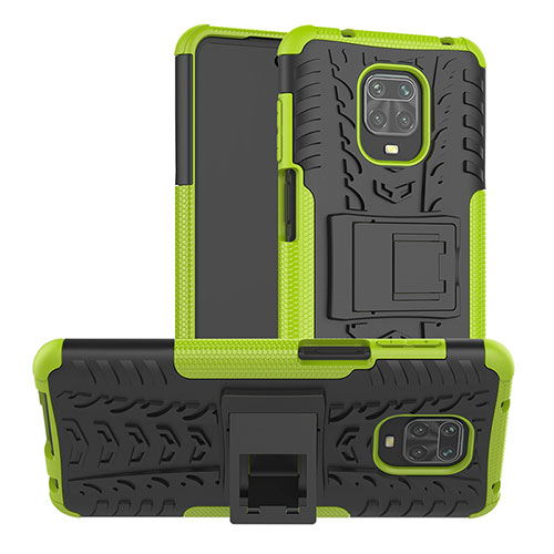 Silicone Matte Finish and Plastic Back Cover Case with Stand JX1 for Xiaomi Redmi Note 9 Pro Max Green