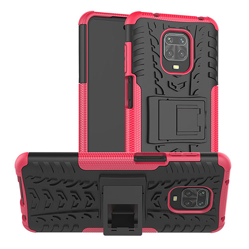 Silicone Matte Finish and Plastic Back Cover Case with Stand JX1 for Xiaomi Redmi Note 9 Pro Max Hot Pink