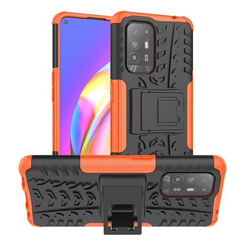 Silicone Matte Finish and Plastic Back Cover Case with Stand JX2 for Oppo F19 Pro+ Plus 5G Orange