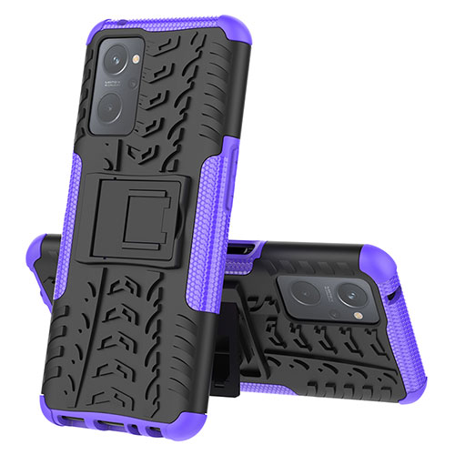 Silicone Matte Finish and Plastic Back Cover Case with Stand JX2 for Realme 9i 4G Purple