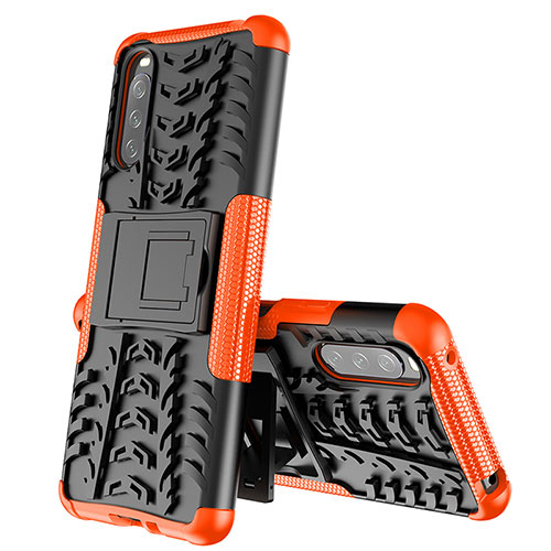 Silicone Matte Finish and Plastic Back Cover Case with Stand JX2 for Sony Xperia 10 III Orange