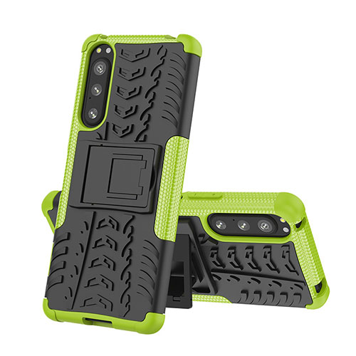 Silicone Matte Finish and Plastic Back Cover Case with Stand JX2 for Sony Xperia 5 IV Green