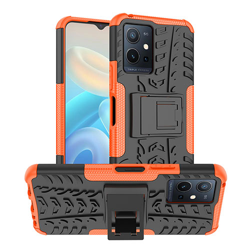 Silicone Matte Finish and Plastic Back Cover Case with Stand JX2 for Vivo iQOO Z6 5G Orange