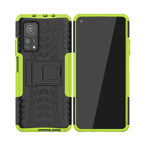 Silicone Matte Finish and Plastic Back Cover Case with Stand JX2 for Xiaomi Mi 10T 5G Green