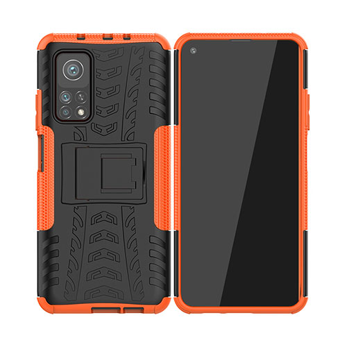 Silicone Matte Finish and Plastic Back Cover Case with Stand JX2 for Xiaomi Mi 10T 5G Orange