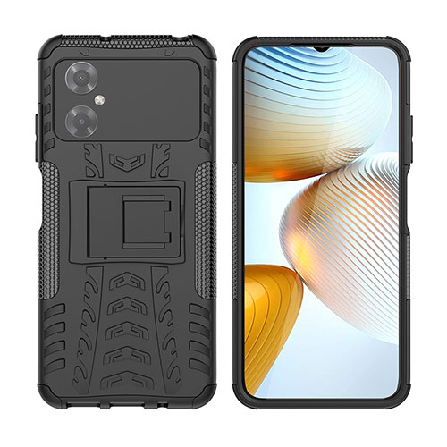 Silicone Matte Finish and Plastic Back Cover Case with Stand JX2 for Xiaomi Redmi Note 11R 5G Black