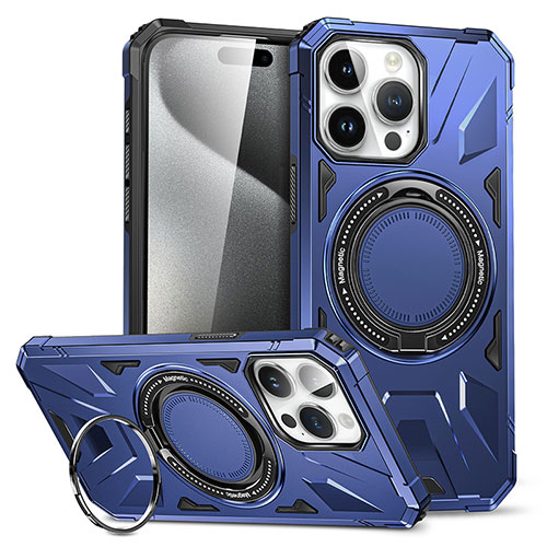 Silicone Matte Finish and Plastic Back Cover Case with Stand K02C for Apple iPhone 14 Pro Blue