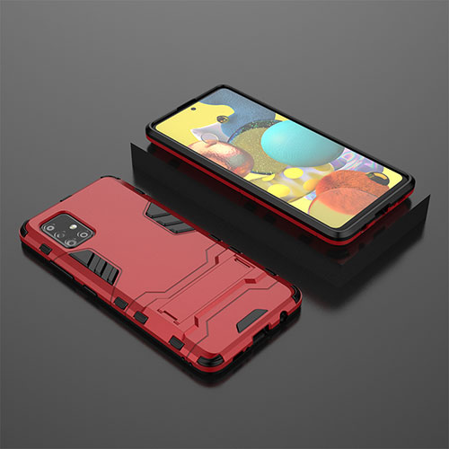 Silicone Matte Finish and Plastic Back Cover Case with Stand KC1 for Samsung Galaxy A51 5G Red