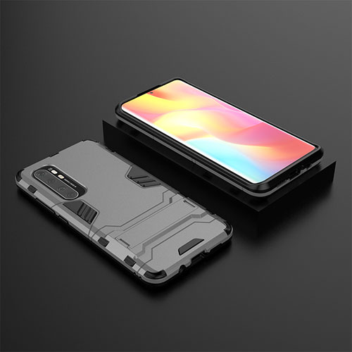 Silicone Matte Finish and Plastic Back Cover Case with Stand KC1 for Xiaomi Mi Note 10 Lite Gray