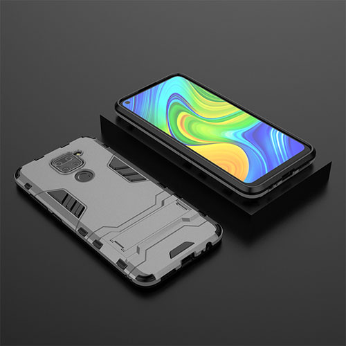 Silicone Matte Finish and Plastic Back Cover Case with Stand KC1 for Xiaomi Redmi 10X 4G Gray