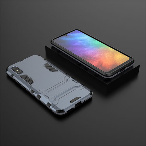 Silicone Matte Finish and Plastic Back Cover Case with Stand KC1 for Xiaomi Redmi 9AT Blue